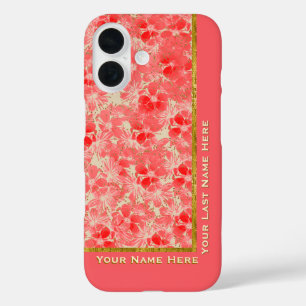 Pastell Rote Blume Blüten auf Creme - Personalisie iPhone 16 Hülle