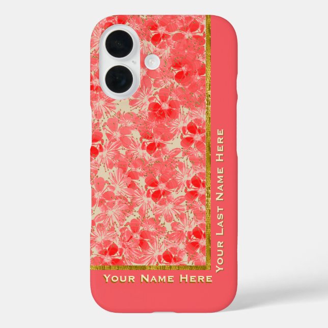 Pastell Rote Blume Blüten auf Creme - Personalisie iPhone 16 Hülle (Rückseite)