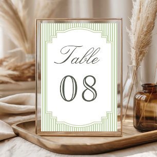 Pastell-Sagegrün gestreifte Hochzeit Tischnummer