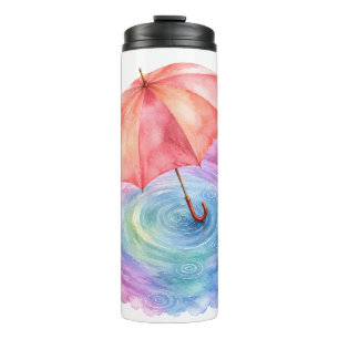 Pastell-Schirm-Regen-Ripples-Wasserfarben-Kunst Thermosbecher