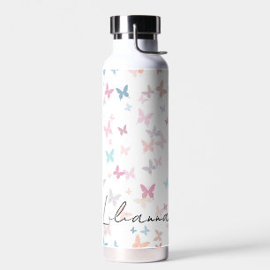 Pastell-Schmetterlinge mit personalisiertem Namen Trinkflasche