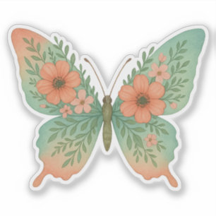 Pastell-Schmetterlings-Aufkleber mit Blumenmotiv Aufkleber