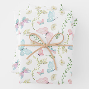 Pastell-Schmetterlingsgarten Aquarell Geschenkpapier Set