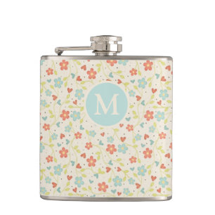 Pastell Schönes Frühlingsblumenmuster Monogramm Flachmann