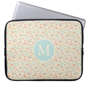 Pastell Schönes Frühlingsblumenmuster Monogramm Laptopschutzhülle