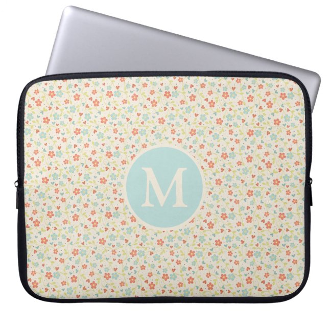 Pastell Schönes Frühlingsblumenmuster Monogramm Laptopschutzhülle (Vorderseite)