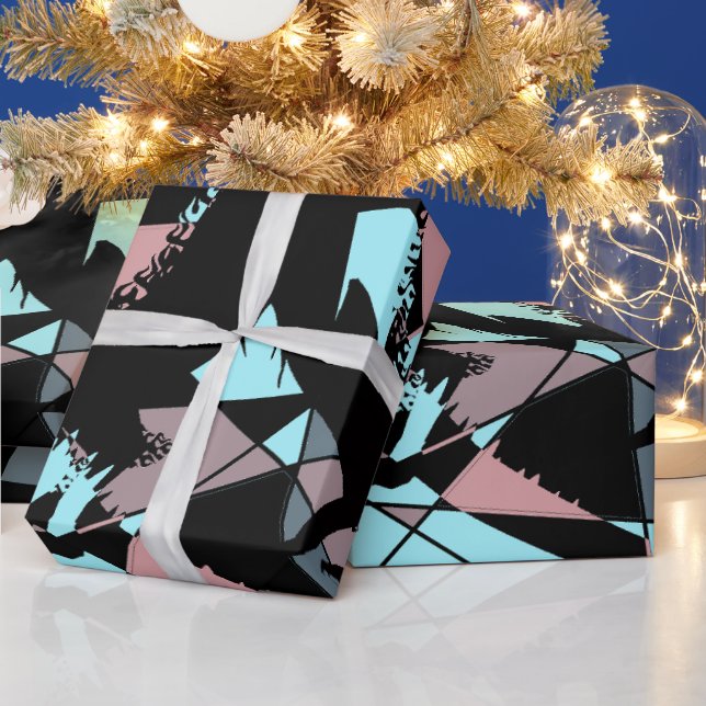 Pastell Schwarz Blau Pink Grau abstrakt  Geschenkpapier (Feiertage)