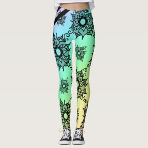 Pastell-Schwarze Blumenmuster-Leggings Leggings