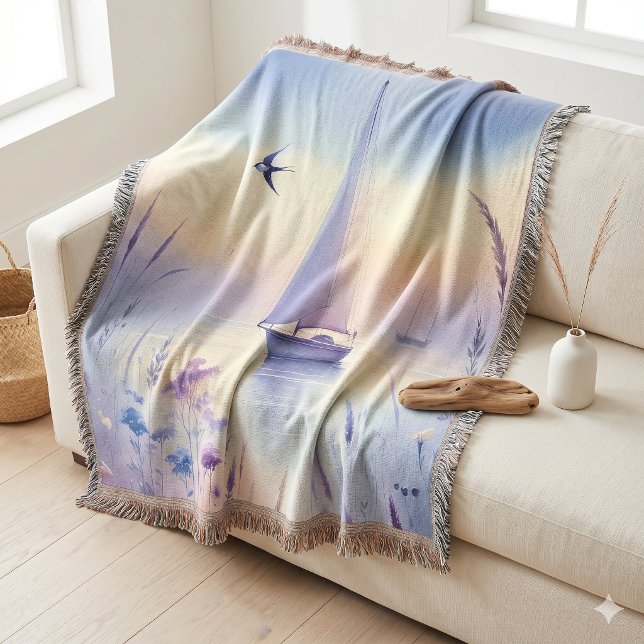 Pastell-Segelboot-Küstenlandschaftstraum Decke (Pastel Sailboat Coastal Dreamscape Throw Blanket)