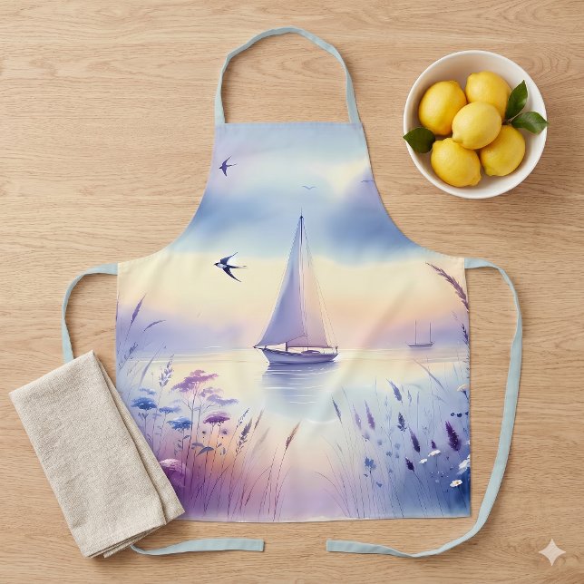 Pastell-Segelboot-Küstenlandschaftstraum Schürze (Pastel Sailboat Coastal Dreamscape Apron)