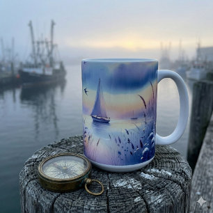 Pastell-Segelboot-Küstentraumlandschaft Kaffeetasse