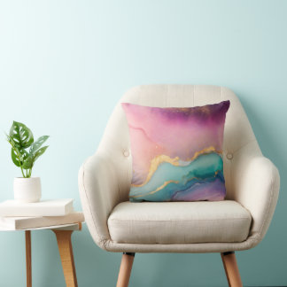 Pastell Serenity Watercolor Kissen mit Goldadern