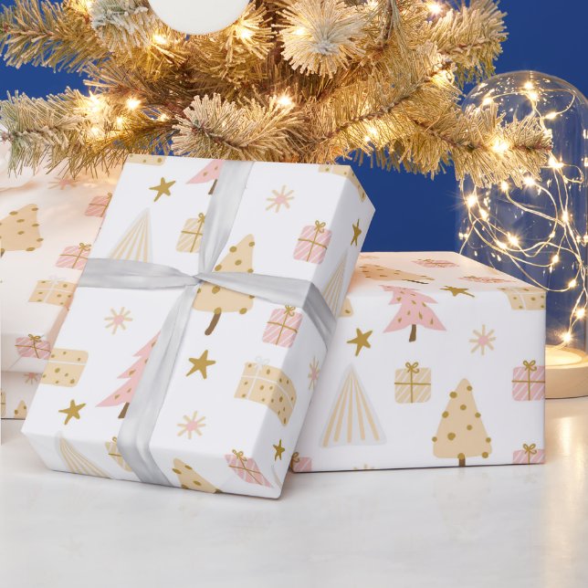 Pastell skandinavisches Weihnachtsmuster Beige Pin Geschenkpapier (Feiertage)