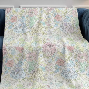 Pastell-Skizze Wasserfarbe Floral Fleecedecke