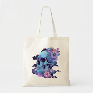 Pastell Skull mit Blume und Stars Tote Tasche