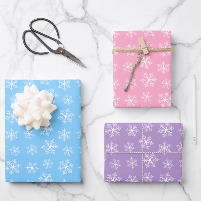 Pastell Snowflake Wrapping Paper Set Geschenkpapier Set (Vorderseite)