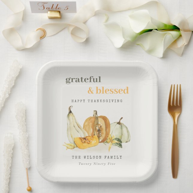 Pastell Soft Watercolor Floral Pumpkin Erntedank Pappteller (Hochzeit)