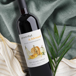 Pastell Soft Watercolor Floral Pumpkin Erntedank Weinetikett