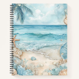 PASTELL-SOMMERSTRANDSZENE MIT MEERESSCHNECKEN NOTIZBUCH