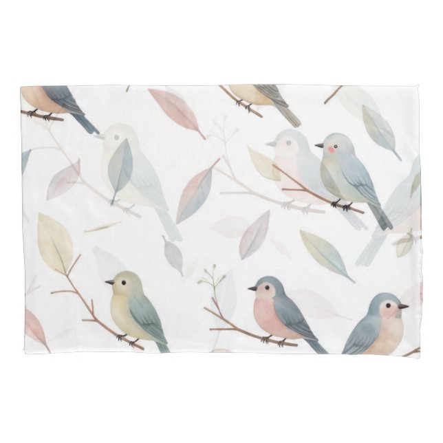 Pastell Songbirds Wasserfarben Pillowcase Kissenbezug (Vorderseite)