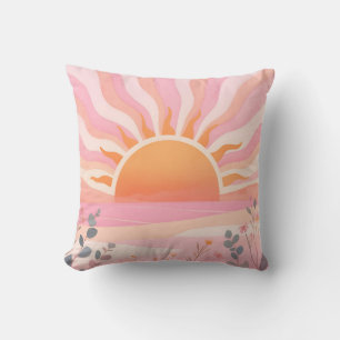 Pastell-Sonnenaufgang Boho-Wiese Kissen