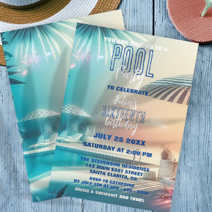 Pastell-Sonnenuntergang-Tropische-Poolparty 16. Ge Einladung