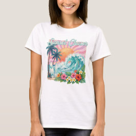 PASTELL SONNENUNTERGANG VERFOLGER WELLEN UND BLUME T-Shirt