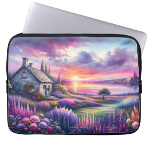 Pastell Sonnenuntergangs Cottage Seeblick Garten T Laptopschutzhülle