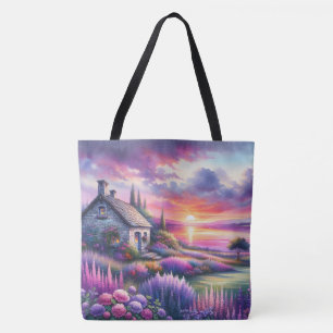 Pastell-Sonnenuntergangs-Häuschen Seeblick-Garten- Tasche