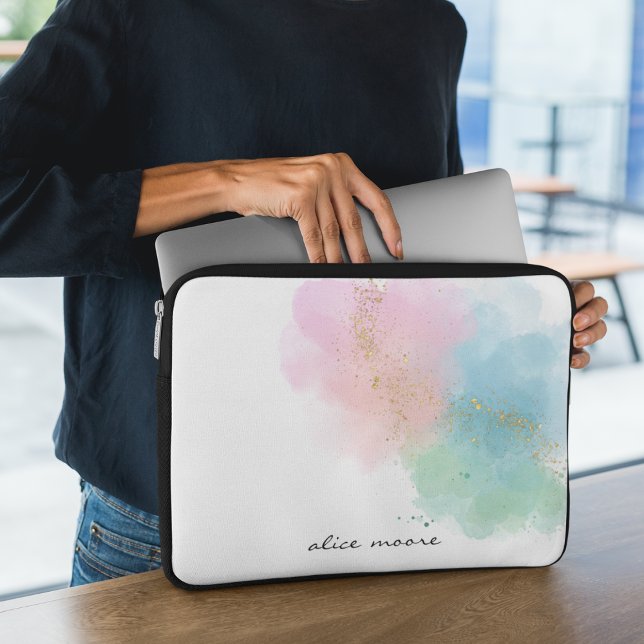 Pastell Sparkle Watercolor & Script Monogram Laptopschutzhülle (Von Creator hochgeladen)