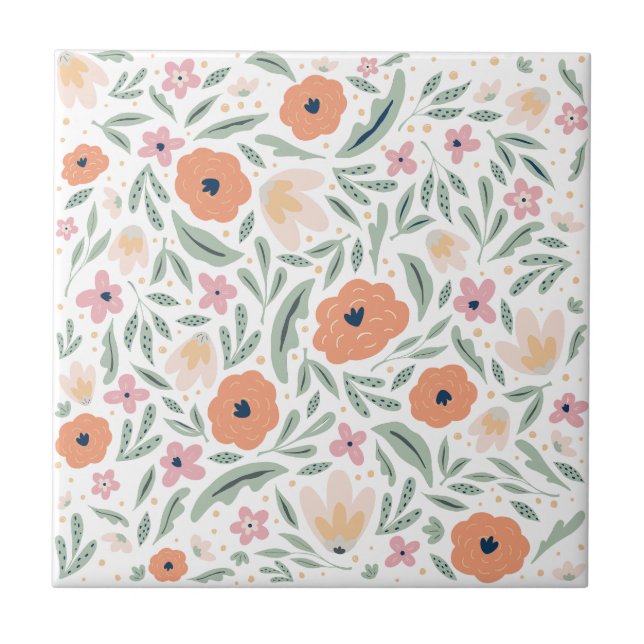 Pastell Spring Floral Muster Fliese (Vorderseite)