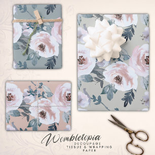 Pastell Spring Watercolor Floral Rose Geschenkpapier Set
