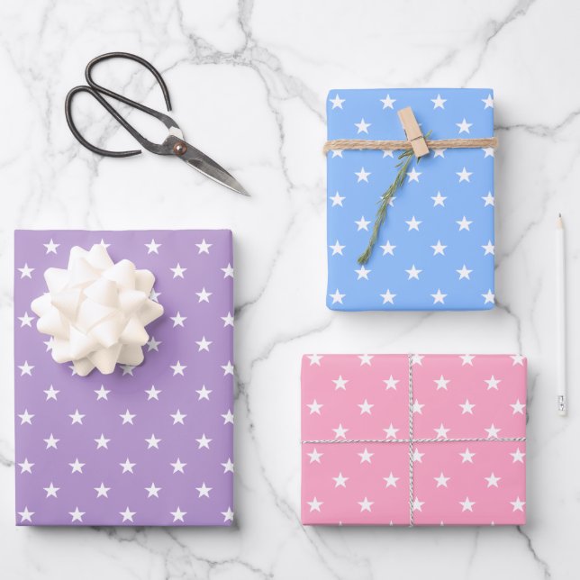 Pastell Stars Wrapping Paper Set Geschenkpapier Set (Vorderseite)