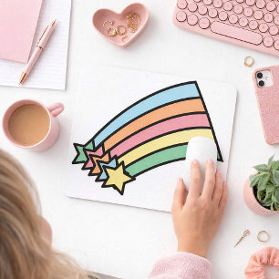 Pastell-Sternschnuppe-Regenbogen im Retro-Stil  Mousepad