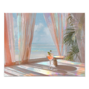 Pastell-Strand-Cocktail-Traumhafter-Ozeanblick Fotodruck