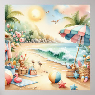 Pastell-Strand-Kinderzimmerplakat Poster