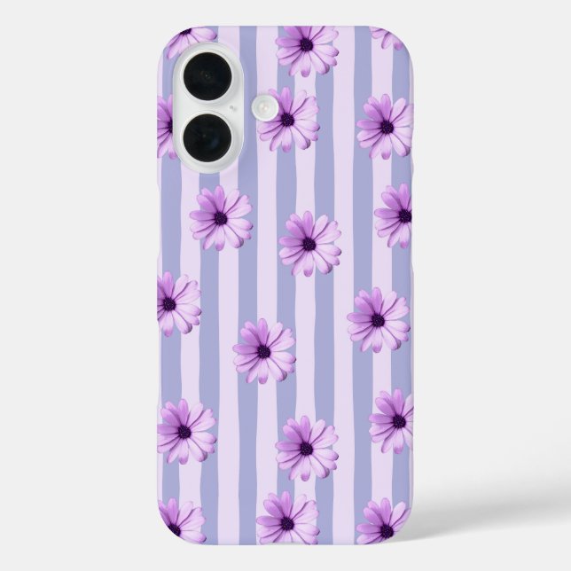 Pastell-Streifenmuster mit Gänseblümchen iPhone 16 Hülle (Rückseite)