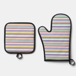 Pastell-Streifenmuster Ofenhandschuh & Topflappen-Set