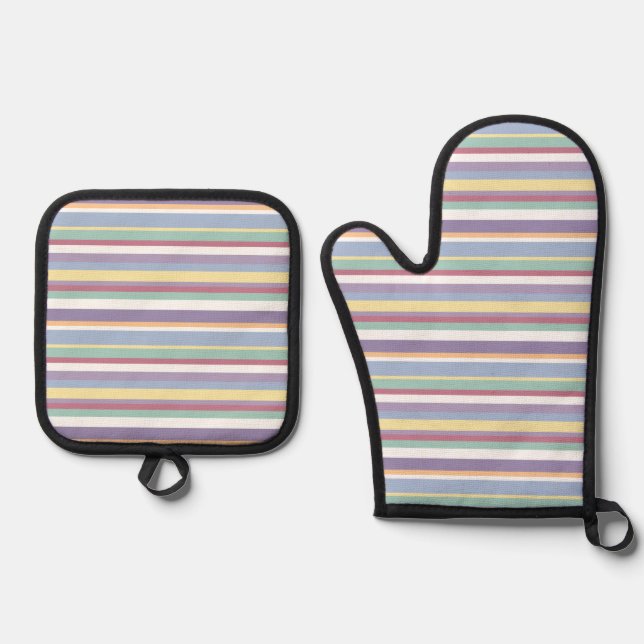 Pastell-Streifenmuster Ofenhandschuh & Topflappen-Set (Vorderseite)