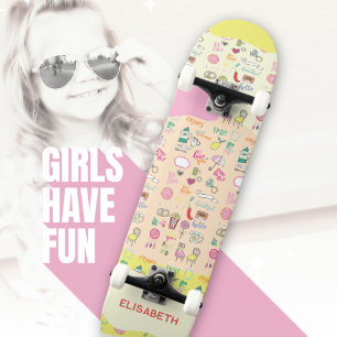 Pastell-Strichmuster Süße Mädchen Rosa Skateboard