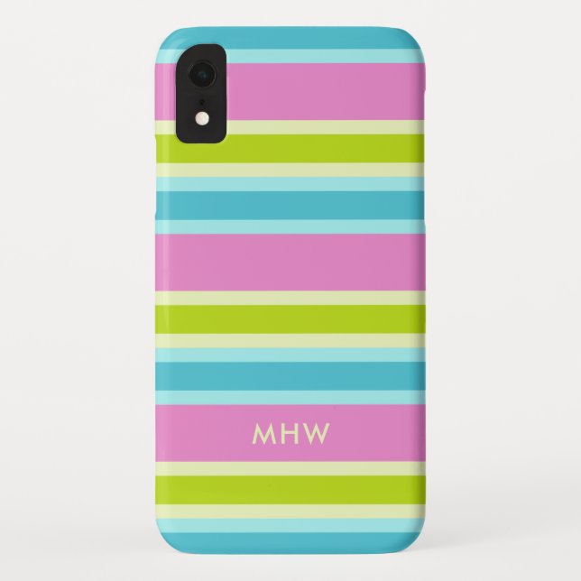 Pastell Stripes kundenspezifische Monogramm-Telefo Case-Mate iPhone Hülle (Rückseite)