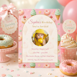Pastell Süße Torte Geburtstag Rosa Foto Einladung