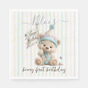 Pastell-Teddybär-Birthday  Serviette