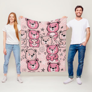 Pastell-Teddybär-Herz-Muster Fleecedecke