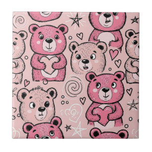 Pastell-Teddybär-Herz-Muster Fliese