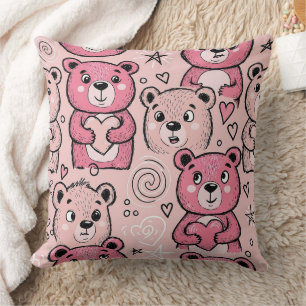 Pastell-Teddybär-Herz-Muster Kissen