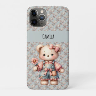 Pastell-Teddybär mit Blumen und Overall Case-Mate iPhone Hülle