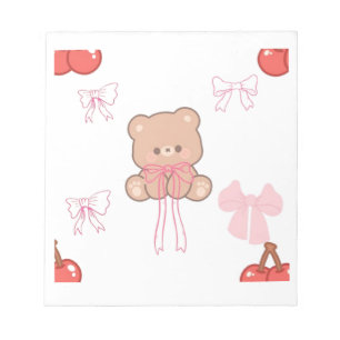 Pastell-Teddybär Rosa Schleife Kirsche Coquette Äs Notizblock