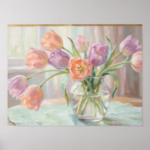 Pastell-Tulpen in Glasvase, Kunstdruck
