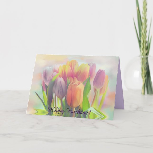 Pastell Tulpen mit benutzerdefiniertem Text Geburt Karte (Vorderseite)
